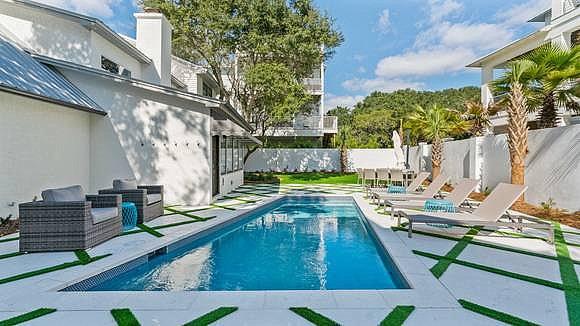 Luxury private pool with loungers