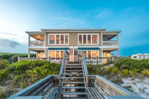 Exterior view of steps leading to luxury vacation rental home