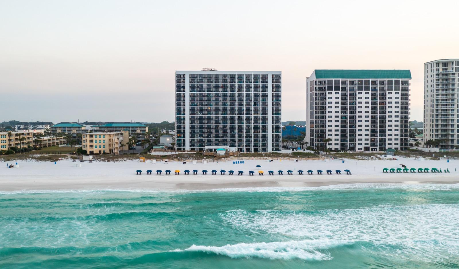 View of beach from deck
