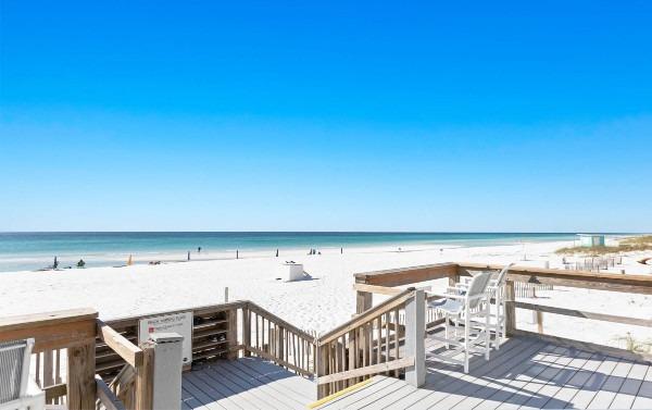 View of beach from deck